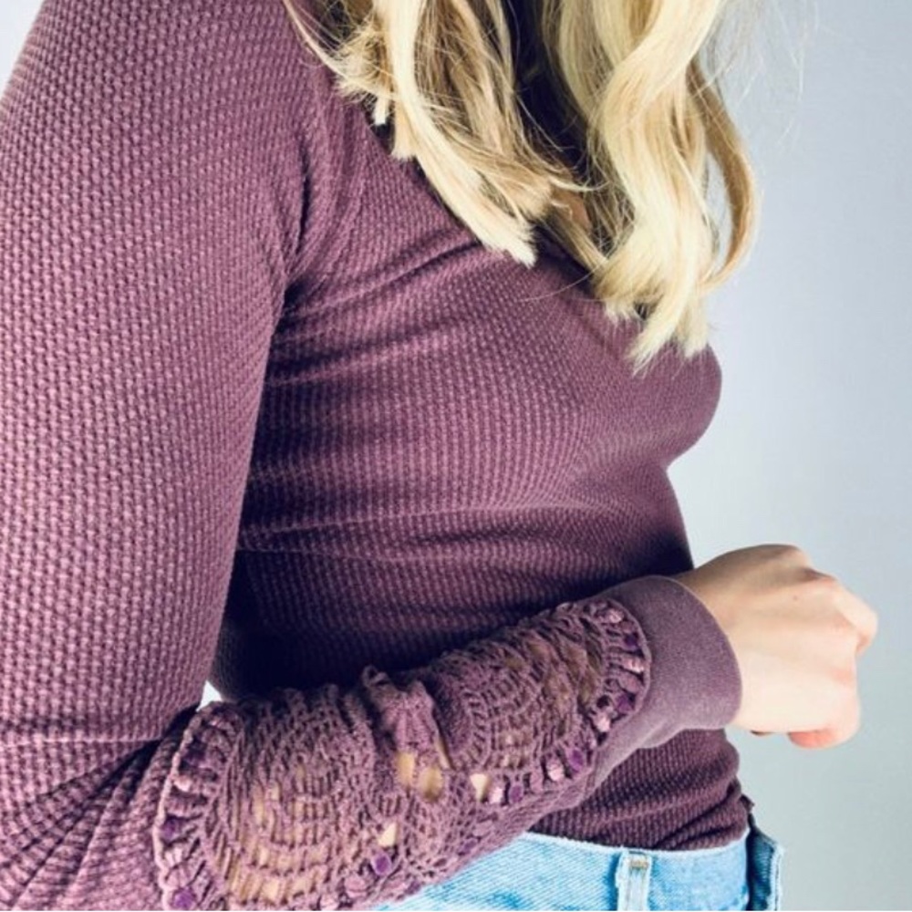 Free People crochet scoop thermal longsleeve top
